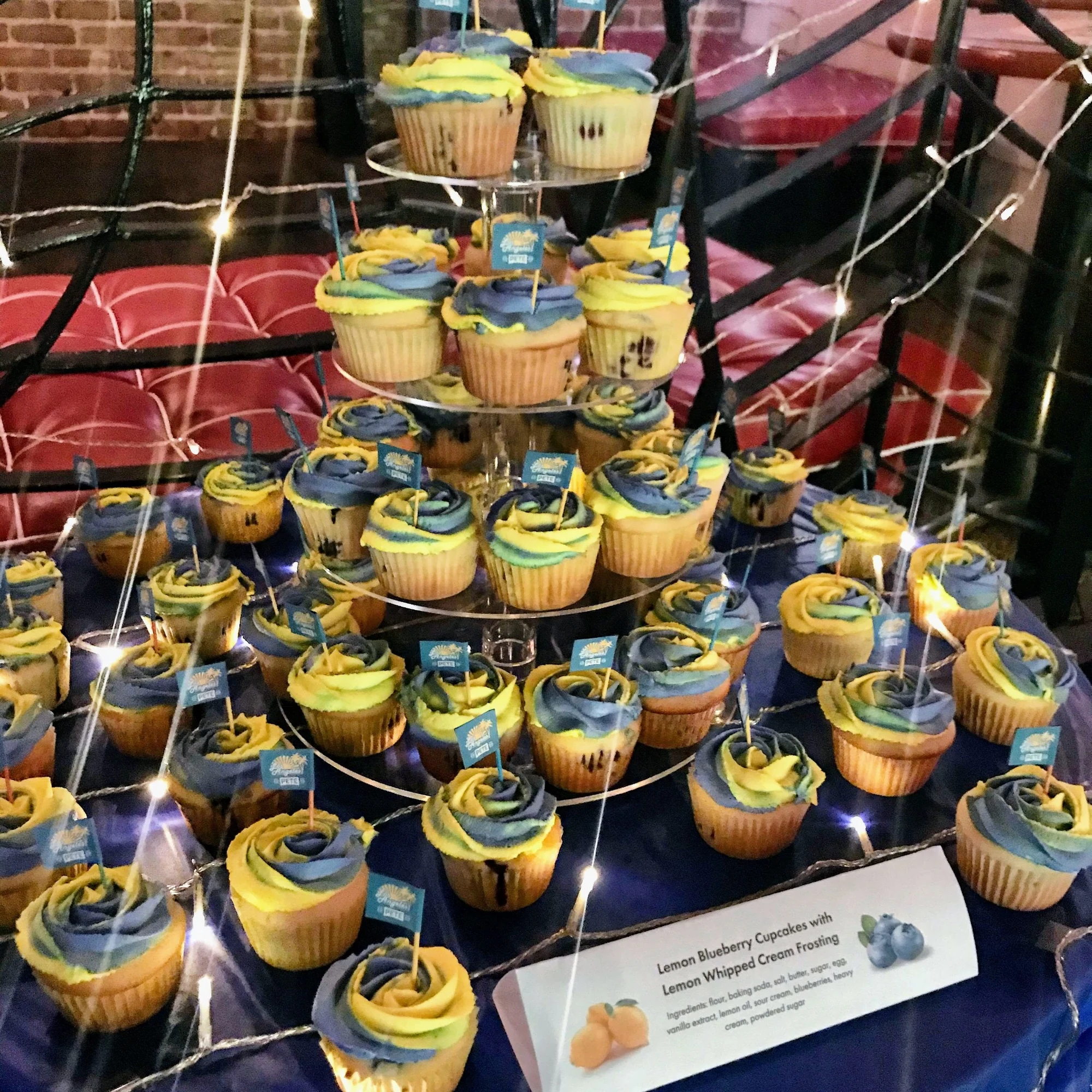 Blue and yellow Los Angeles for Pete cupcakes at the final watch party